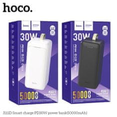 Hoco Power Bank Smart (J111D) - 2x USB, Type-C, Micro-USB, PD30W, with LED for Battery Check and Lanyard, 50000mAh - Black
