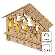 EMOS LED vianočný betlehem drevený, 15 cm, 2x AA, vnútorný, teplá biela, časovač