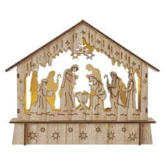 EMOS LED vianočný betlehem drevený, 15 cm, 2x AA, vnútorný, teplá biela, časovač