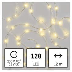 EMOS LED vianočná drop reťaz, 12 m, vonkajšia aj vnútorná, teplá biela, časovač