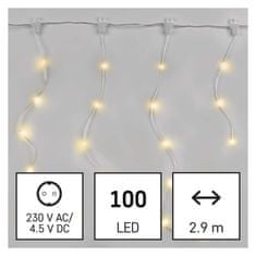 EMOS LED vianočná drop reťaz – cencúle, 2,9 m, vonkajšia aj vnútorná, teplá biela, programy
