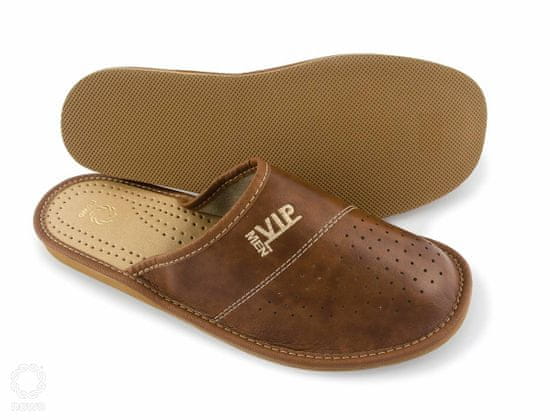 NOWO Pánske ekologické kožené papuče hnedé plné muži vip