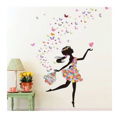 PIPPER. Samolepka na stenu "Dievča s motýľmi s klietkou" 130x170 cm