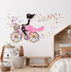PIPPER. Samolepka na stenu "Dievča s motýľmi na bicykli" 140x70 cm