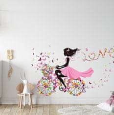 PIPPER. Samolepka na stenu "Dievča s motýľmi na bicykli" 140x70 cm
