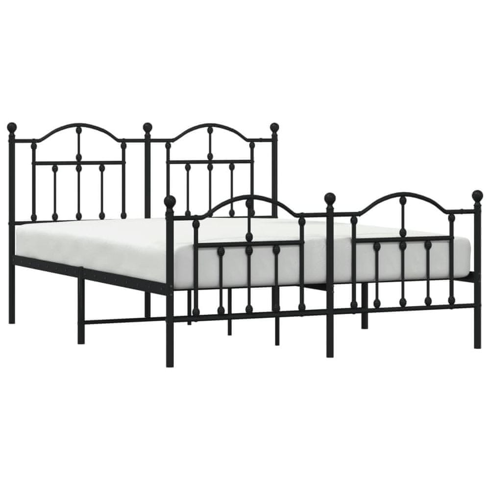 Vidaxl Kovový rám postele s čelom a podnožkou čierny 150x200 cm