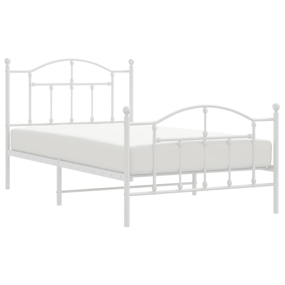 Vidaxl Kovový rám postele s čelom a podnožkou biely 100x190 cm