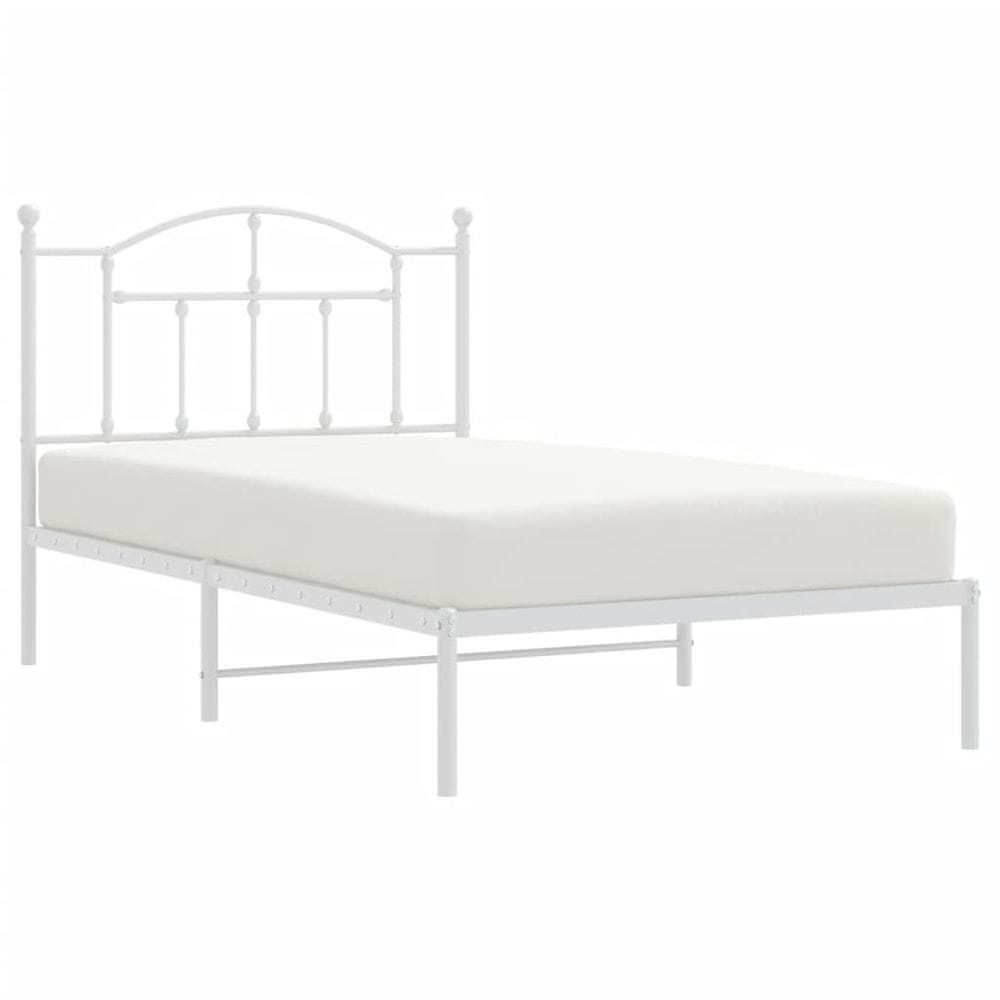 Vidaxl Kovový rám postele s čelom biely 100x190 cm