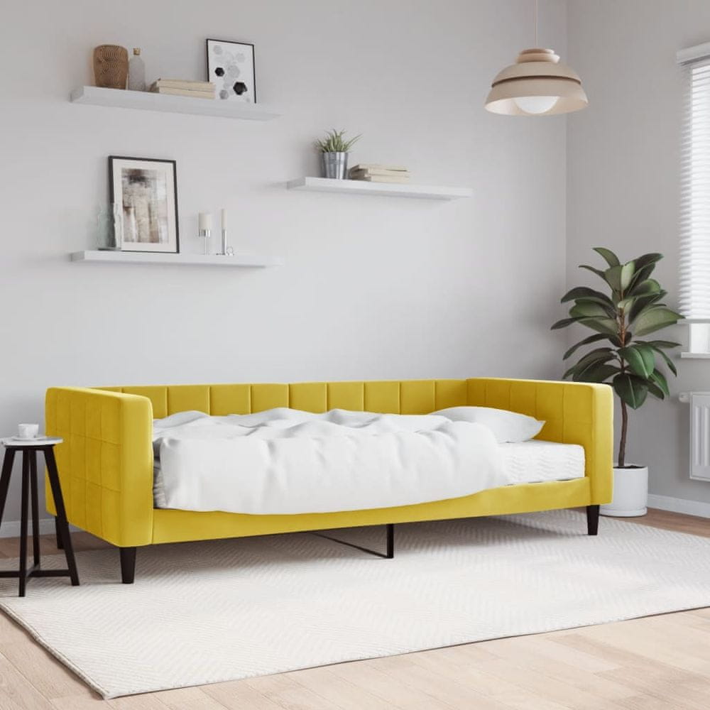 Vidaxl Denná posteľ s matracom žltá 90x200 cm zamat