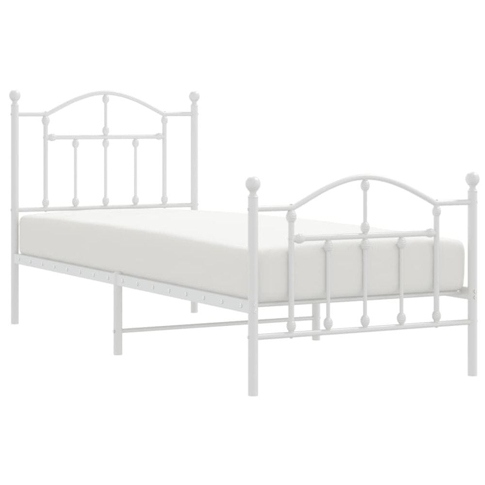 Vidaxl Kovový rám postele s čelom a podnožkou biely 80x200 cm