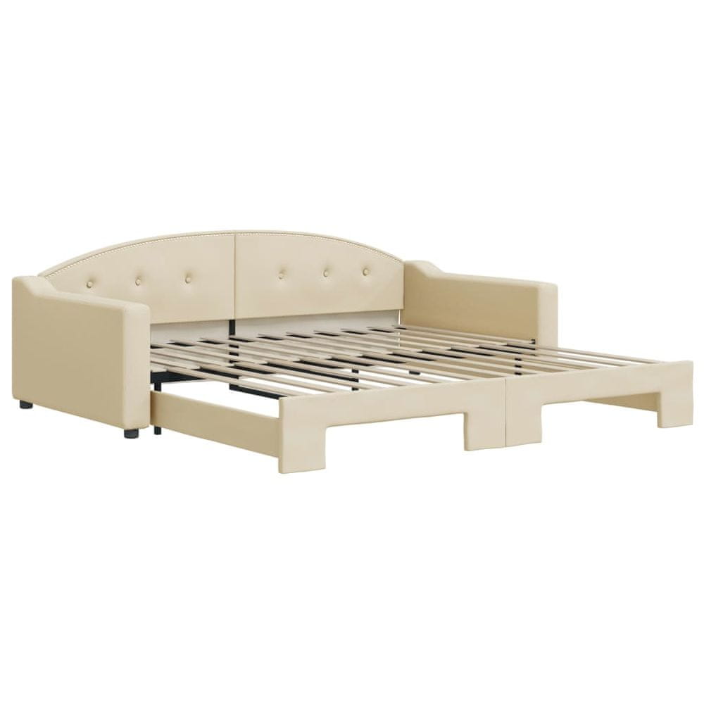 Vidaxl Denná posteľ s rozkladacou posteľou krémová 100x200 cm látka