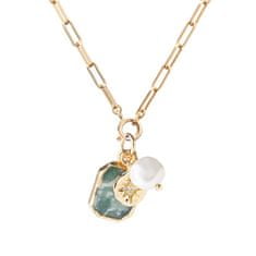 Decadorn Pozlátený náhrdelník s achátom a perlou Chunky