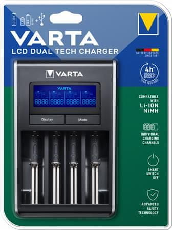 VARTA Nabíjačka batérií "LCD Dual Tech", AA/AAA/Li-ion accu+USB, bez batérií, 57676101401