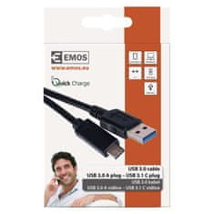 EMOS Nabíjací a dátový kábel USB-A 3.0 / USB-C 3.1, Quick Charge, 1 m, čierny