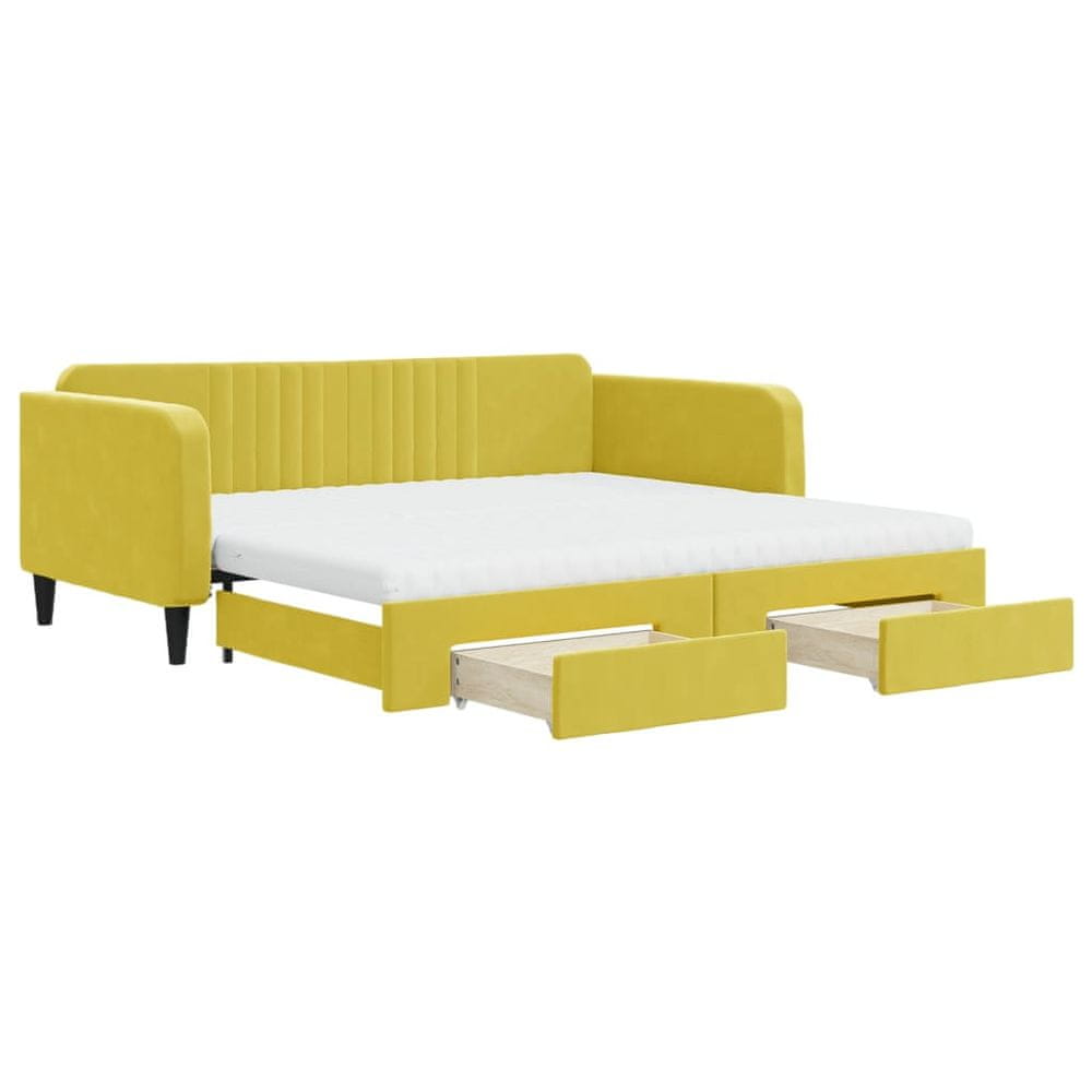 Vidaxl Rozkladacia denná posteľ so zásuvkami žltá 100x200 cm zamat