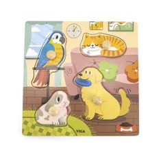 Viga Detské drevené puzzle s úchytmi Domáci miláčikovia 4 ks