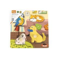 Viga Detské drevené puzzle s úchytmi Domáci miláčikovia 4 ks
