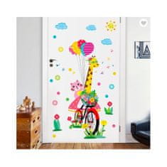 PIPPER. Samolepka na stenu "Žirafa na bicykli" 78x128cm