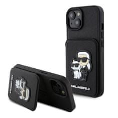 Karl Lagerfeld Zadný kryt PU Saffiano Card Slot Stand Karl and Choupette pre iPhone 15 Black