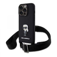 Karl Lagerfeld Zadný kryt Saffiano Crossbody Metal Ikonik pre iPhone 15 Pro Black