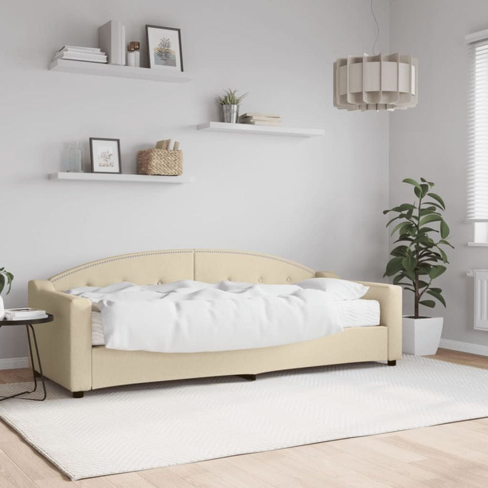 Vidaxl Denná posteľ s matracom krémová 80x200 cm látka