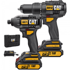 CAT bezuhlíková sada 2v1, príklepová vŕtačka a príklepový skrutkovač, DX12K