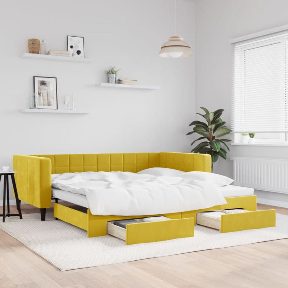 Vidaxl Rozkladacia denná posteľ so zásuvkami žltá 100x200 cm zamat