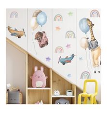 PIPPER. Samolepka na stenu "Zvieratká s balónmi a dúhami" 68x68cm