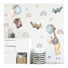 PIPPER. Samolepka na stenu "Zvieratká s balónmi a dúhami" 68x68cm