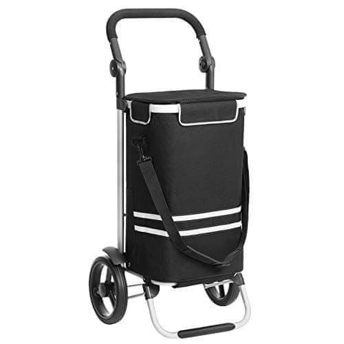 shumee Nákupný košík, skladací nákupný košík, pevný, s izolovanou chladiacou taškou, veľká kapacita 35 l, multifunkčný vozík na batožinu na kolieskach, odnímateľný batoh, čierny KST03BK