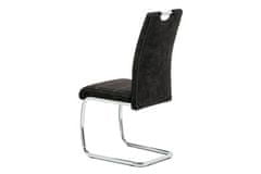 Autronic Moderná jedálenská stolička Jídelní židle - černá látka Cowboy v dekoru broušené kůže, kovová chromovaná podnož (HC-483 BK3)
