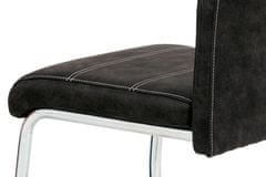 Autronic Moderná jedálenská stolička Jídelní židle - černá látka Cowboy v dekoru broušené kůže, kovová chromovaná podnož (HC-483 BK3)