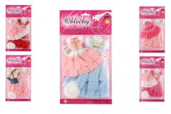 Šaty/Oblečky na bábiky 2ks s doplnkami mix druhov na karte 21x30cm