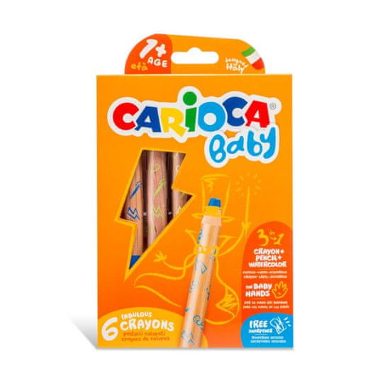 Carioca BABY voskovky 3v1: ceruzka, voskovka a akvarel v jednej pastelke Carioca 6 ks