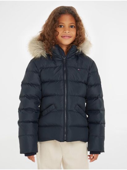 Tommy Hilfiger Tmavomodrá dievčenská prešívaná zimná bunda Tommy Hilfiger