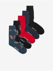 Jack&Jones Súprava piatich párov pánskych ponožiek v čiernej, červenej a modrej farbe Jack & Jones Suboo UNI