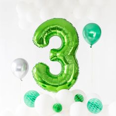 PartyPal Fóliový balón číslo 3 zelený 100cm