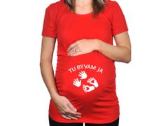 Divja Červené tehotenské tričko s nápisom Tu bývam ja