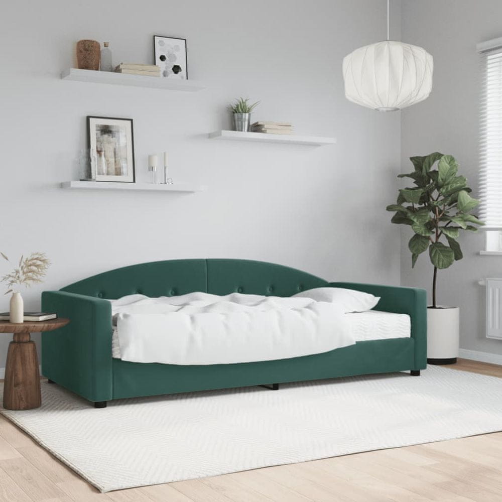 Petromila vidaXL Denná posteľ s matracom tmavozelená 90x200 cm zamat