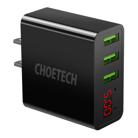 Choetech Sieťová nabíjačka Choetech C0026, americká zástrčka, 3x USB-C s digitálnym displejom 15 W (čierna)