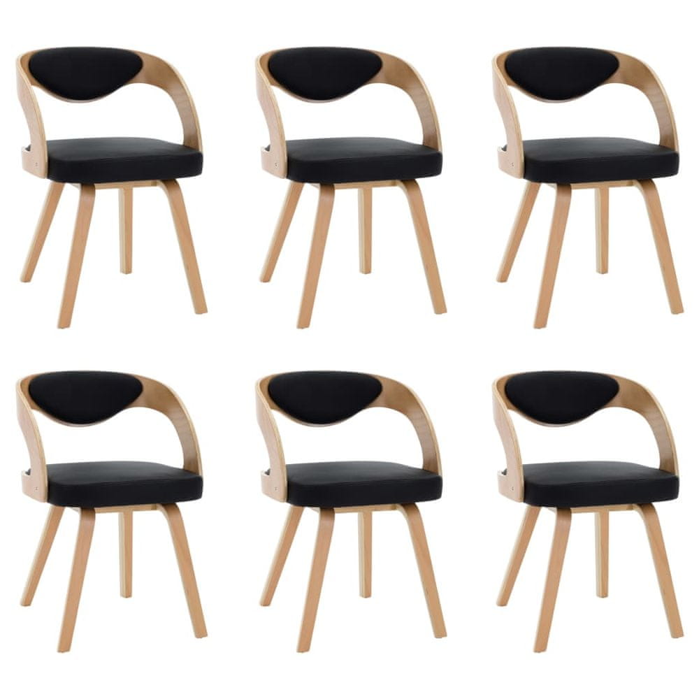 Vidaxl Jedálenské stoličky 6 ks čierne ohýbané drevo a umelá koža