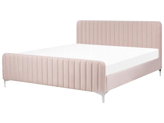 Beliani Čalúnená posteľ s roštom 180 x 200 cm zamatová ružová LUNAN