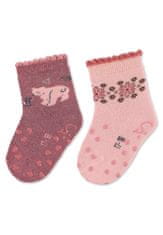 Sterntaler Ponožky protišmykové Medvíked ABS 2ks v balení light red dievča veľ. 19/20 cm- 12-18 m