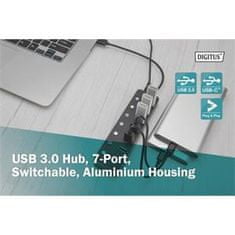 Digitus USB 3.0 rozbočovač, 7 portov, prepínač Hliníkové puzdro, vrátane zdroja 5V/2A