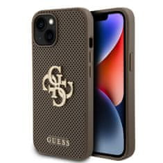 Guess Zadný kryt PU Perforated 4G Glitter Metal Logo pre iPhone 15 Taupe