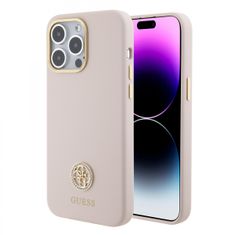 Guess Zadný kryt Liquid Silicone 4G Strass Metal Logo pre iPhone 15 Pro Max Pink