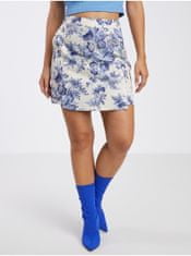 VILA Modro-krémová dámska kvetovaná sukňa / kraťasy VILA Porcelina M