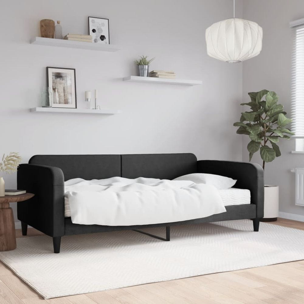 Vidaxl Denná posteľ s matracom čierna 100x200 cm látka