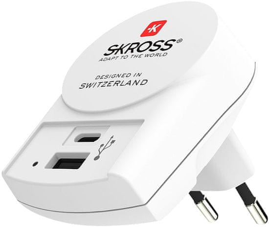 Skross USB nabíjací adaptér Type-C Euro, 5400mA, 2x USB výstup Typ-A + Typ-C