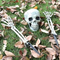 Korbi Umelá lebka a ruky a havran, záhradná dekorácia trčiaca zo zeme, halloweenska dekorácia